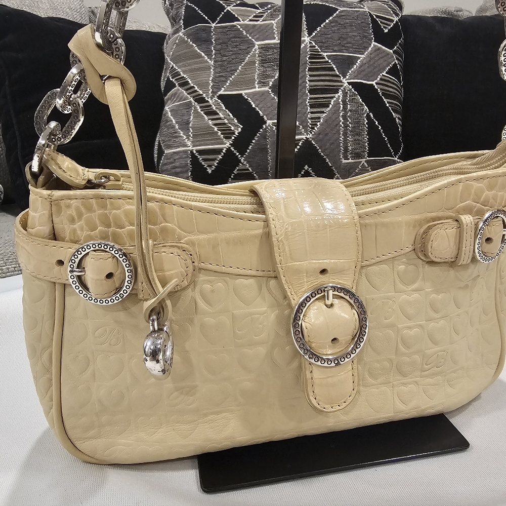 Brighton Ivory Embossed Quilted Leather Handbag Purse